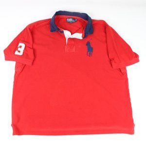 Men's 2XB Ralph Lauren Polo Rugby Shirt Red Navy Armpit Vents Neck Reinforcement